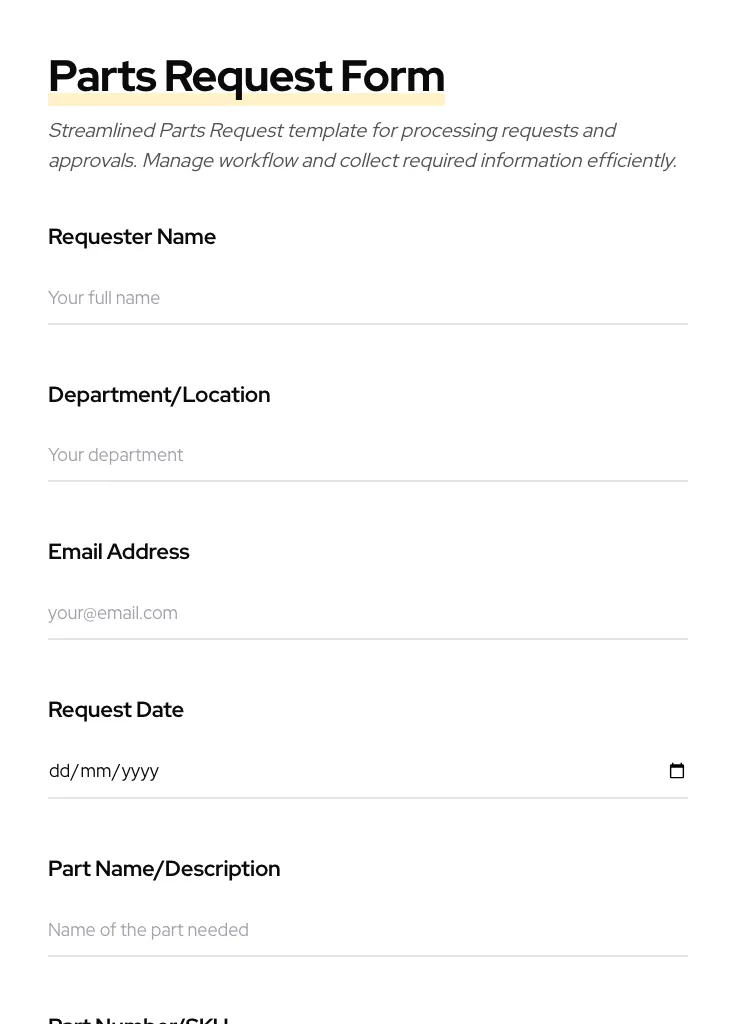 Parts Request preview
