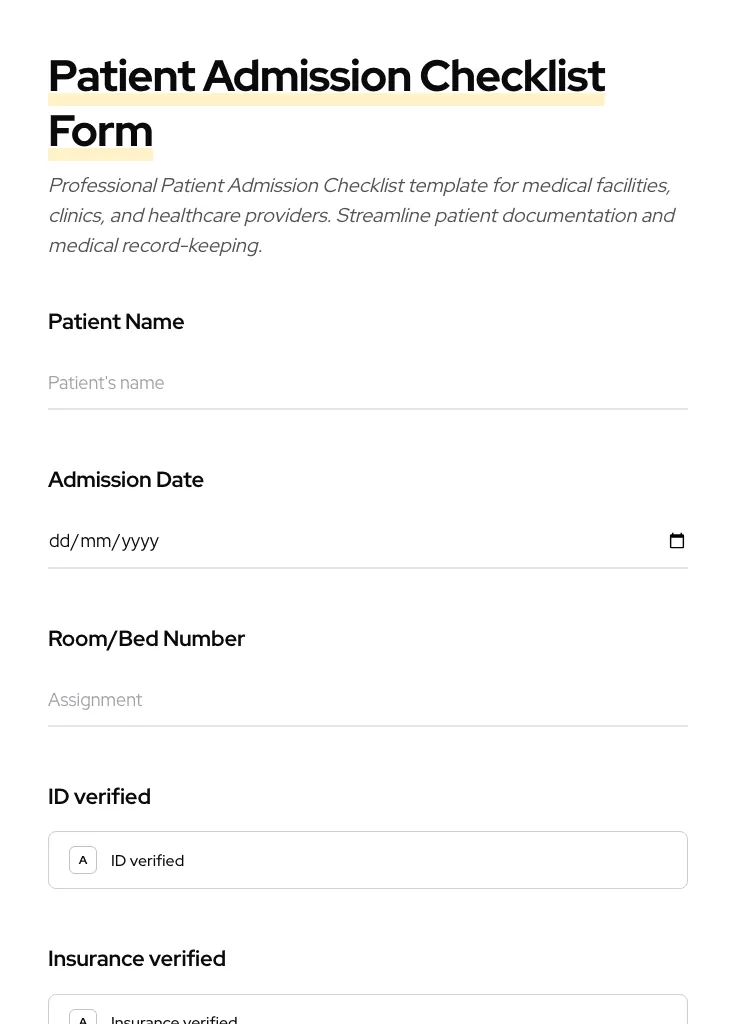 Patient Admission Checklist preview