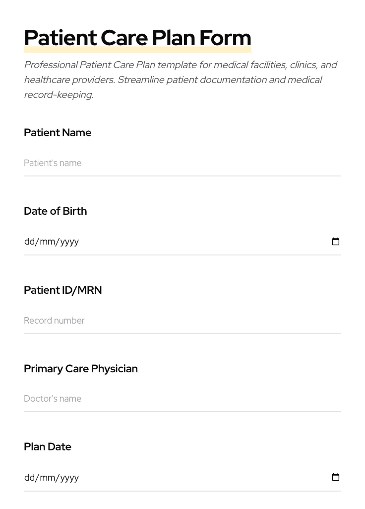 Patient Care Plan preview