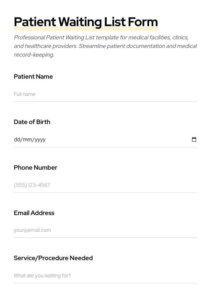 Patient Waiting List preview