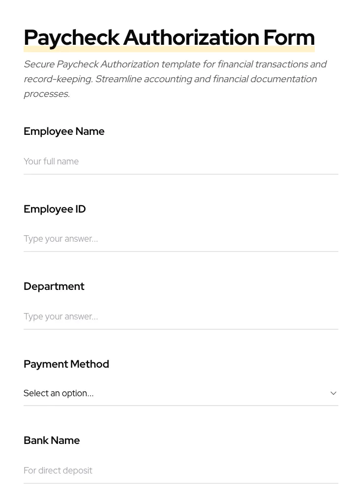 Paycheck Authorization preview