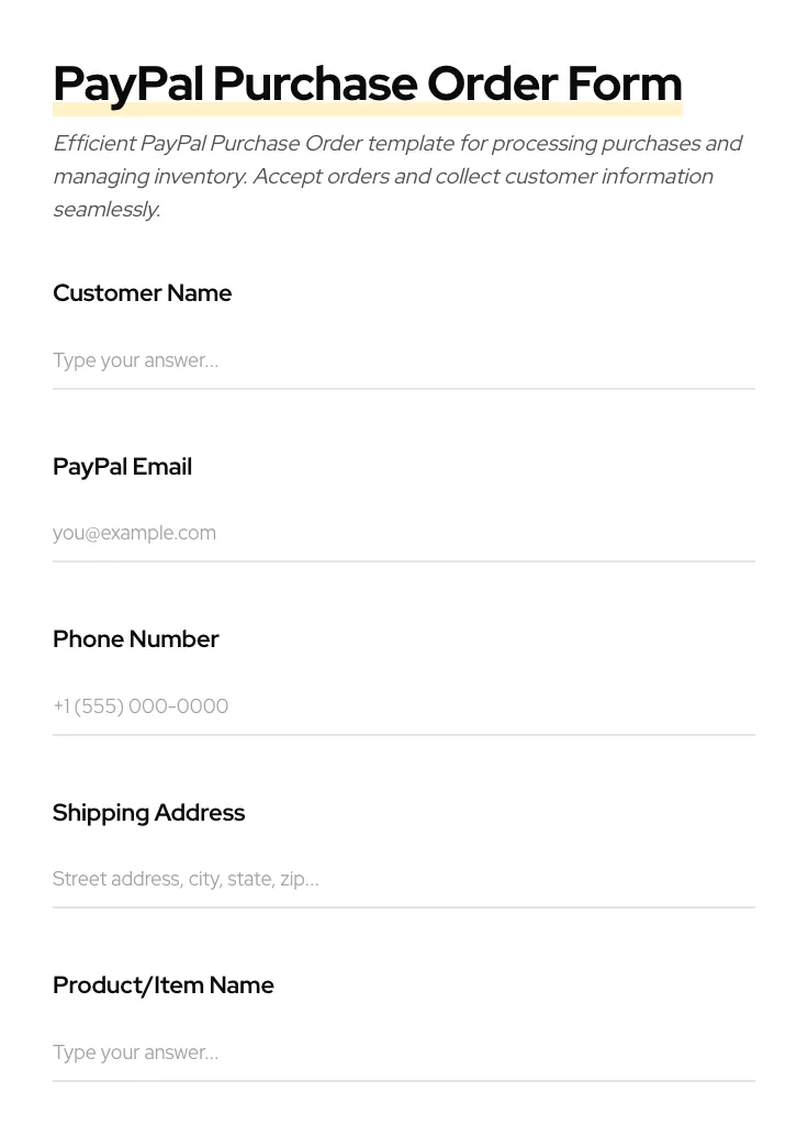 PayPal Purchase Order preview