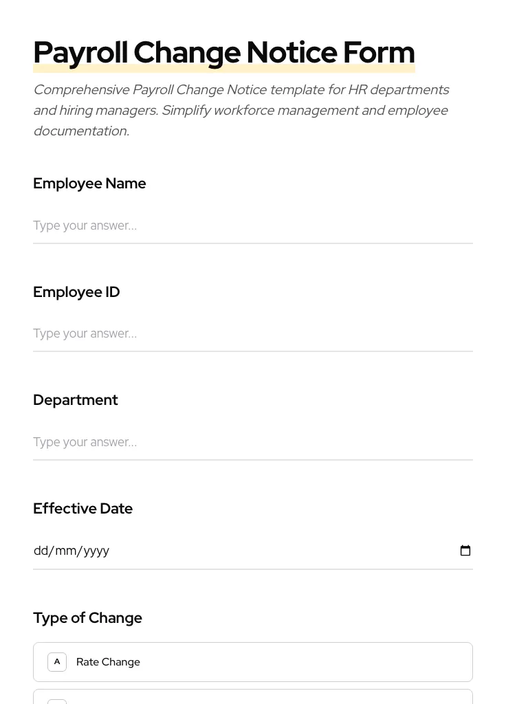 Payroll Change Notice preview