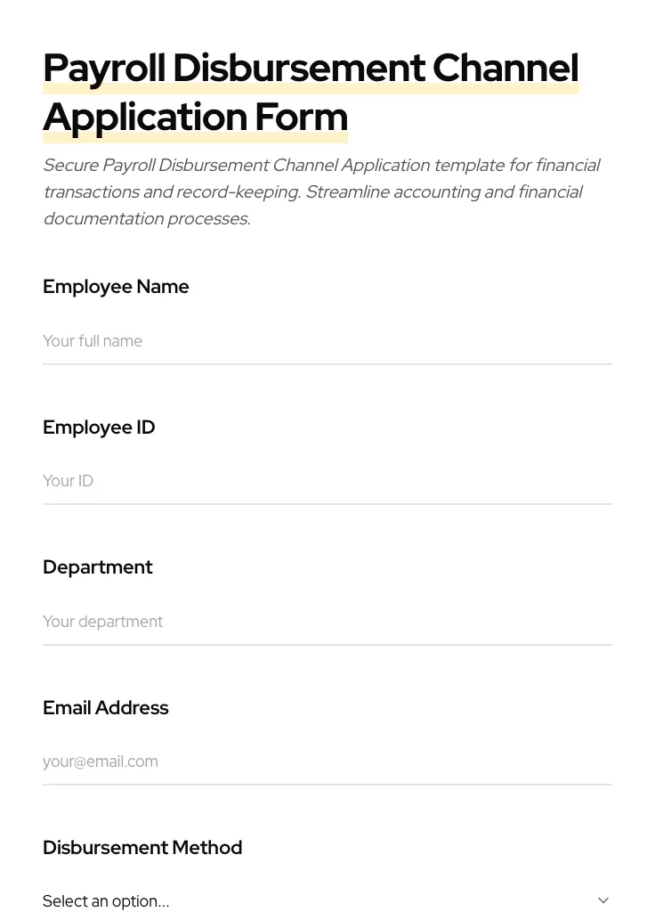 Payroll Disbursement Channel Application preview