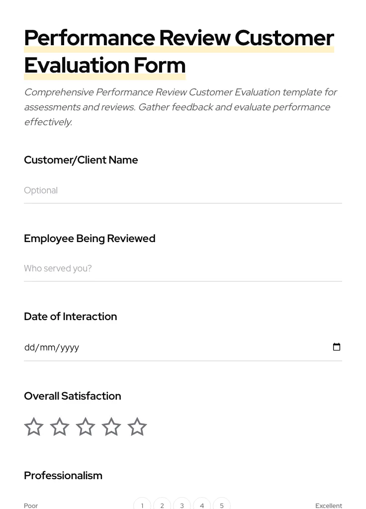 Performance Review Customer Evaluation preview