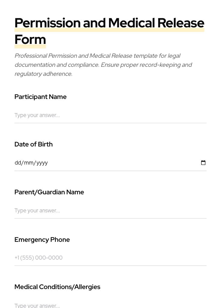 Permission and Medical Release preview