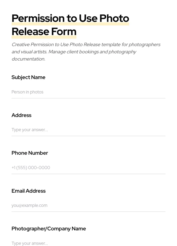 Permission to Use Photo Release preview