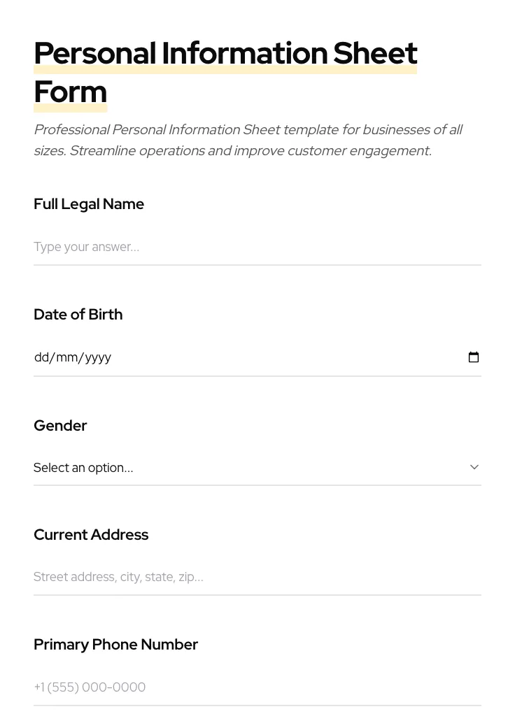 Personal Information Sheet
