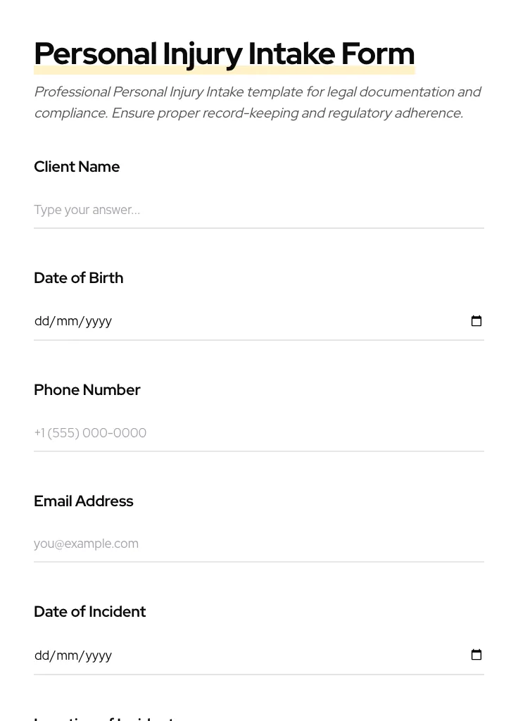 Personal Injury Intake preview
