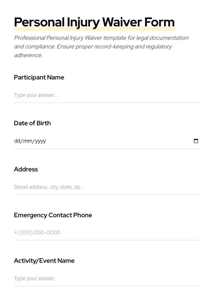 Personal Injury Waiver preview