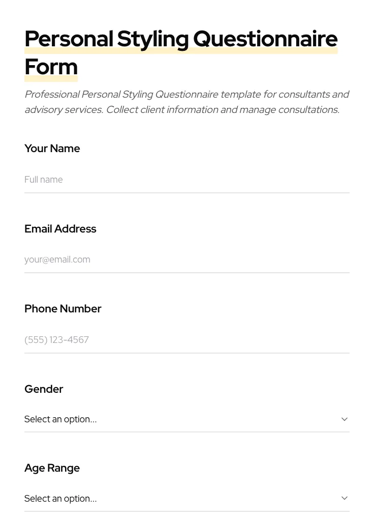 Personal Styling Questionnaire preview