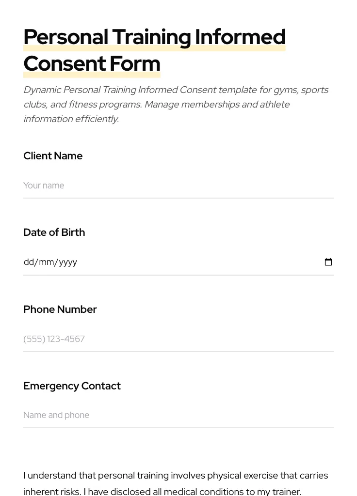 Personal Training Informed Consent preview
