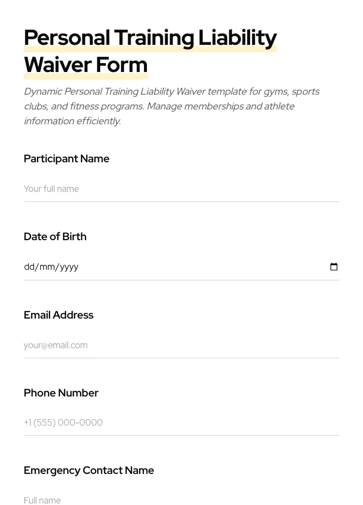 Personal Training Liability Waiver preview