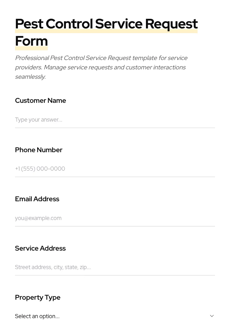Pest Control Service Request preview