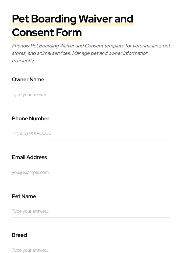 Pet Boarding Waiver and Consent preview
