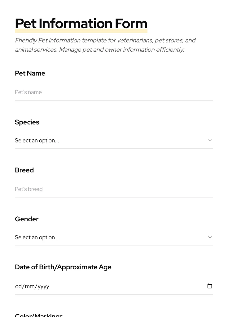 Pet Information preview