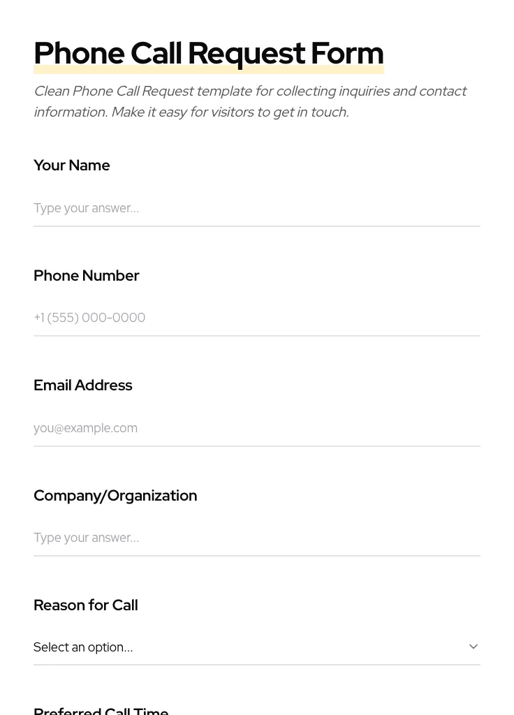 Phone Call Request preview