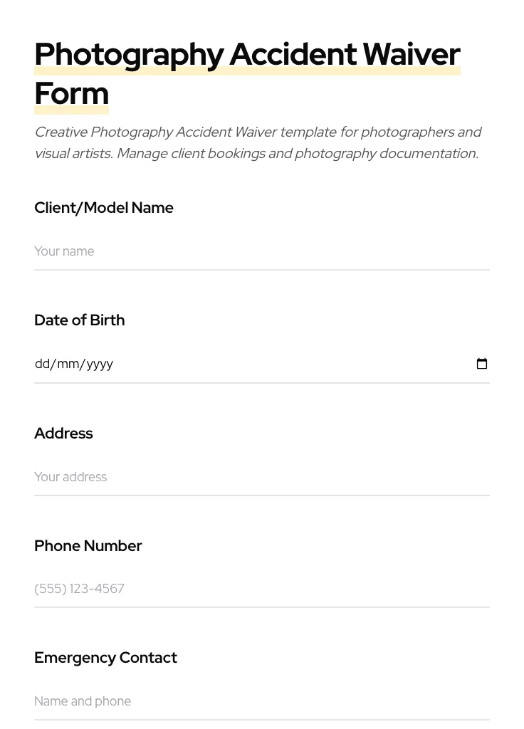 Photography Accident Waiver preview