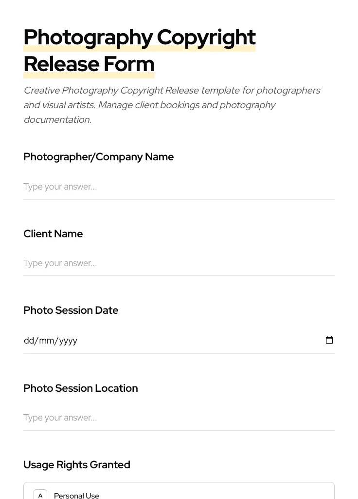 Photography Copyright Release preview