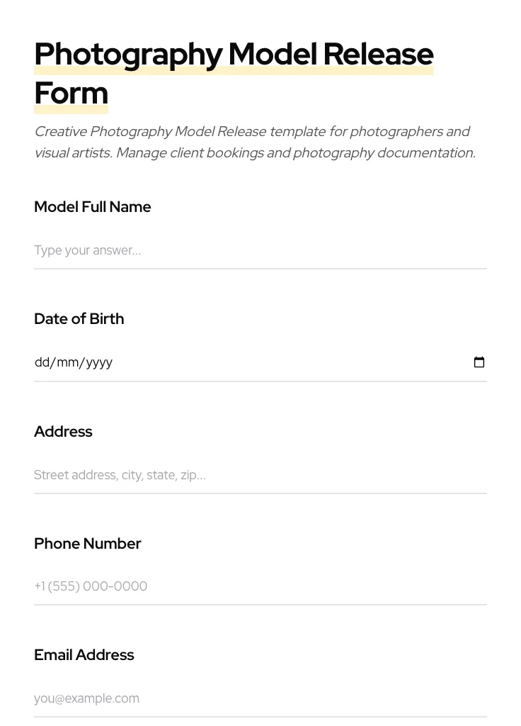 Photography Model Release preview