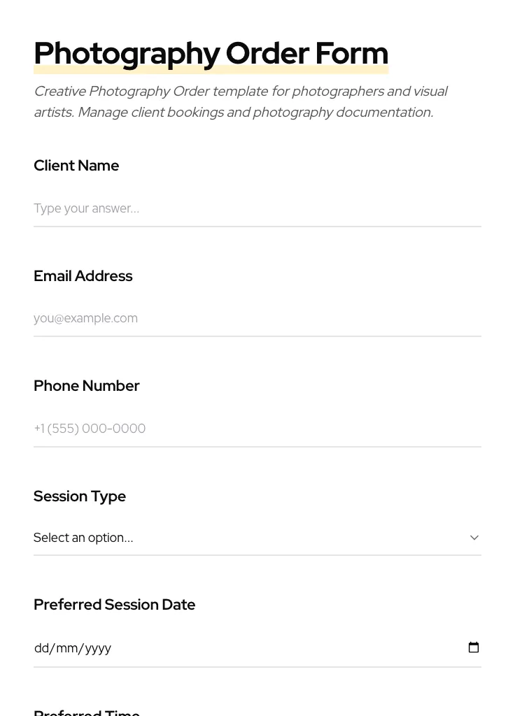 Photography Order preview