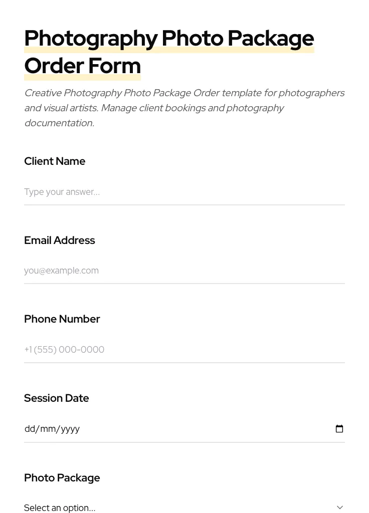 Photography Photo Package Order preview