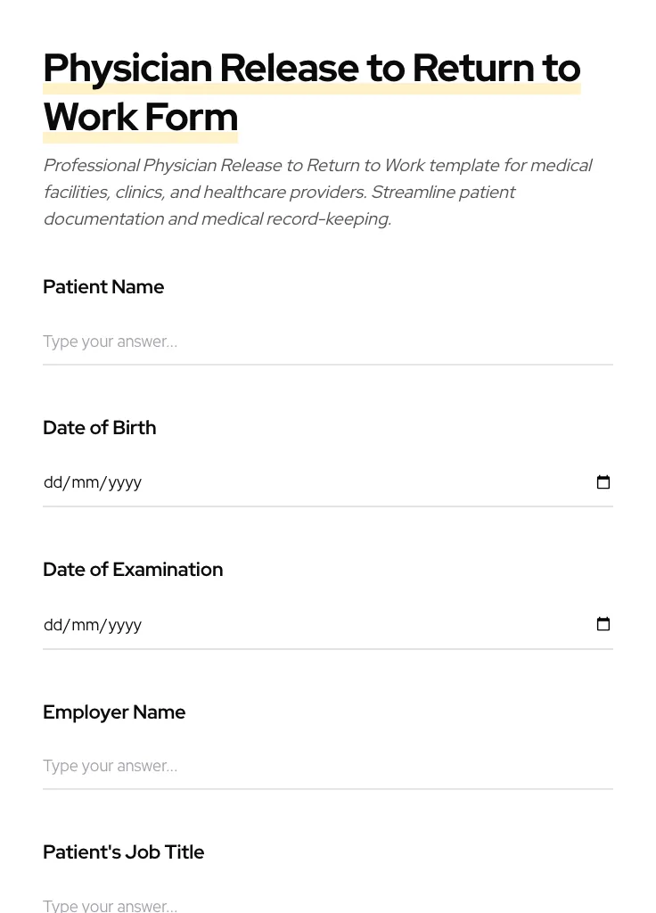 Physician Release to Return to Work preview