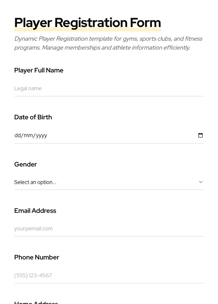 Player Registration preview