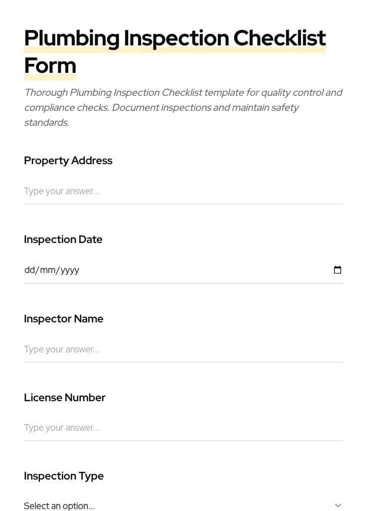 Plumbing Inspection Checklist preview
