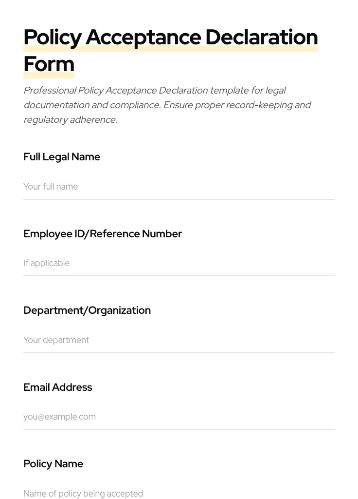 Policy Acceptance Declaration preview