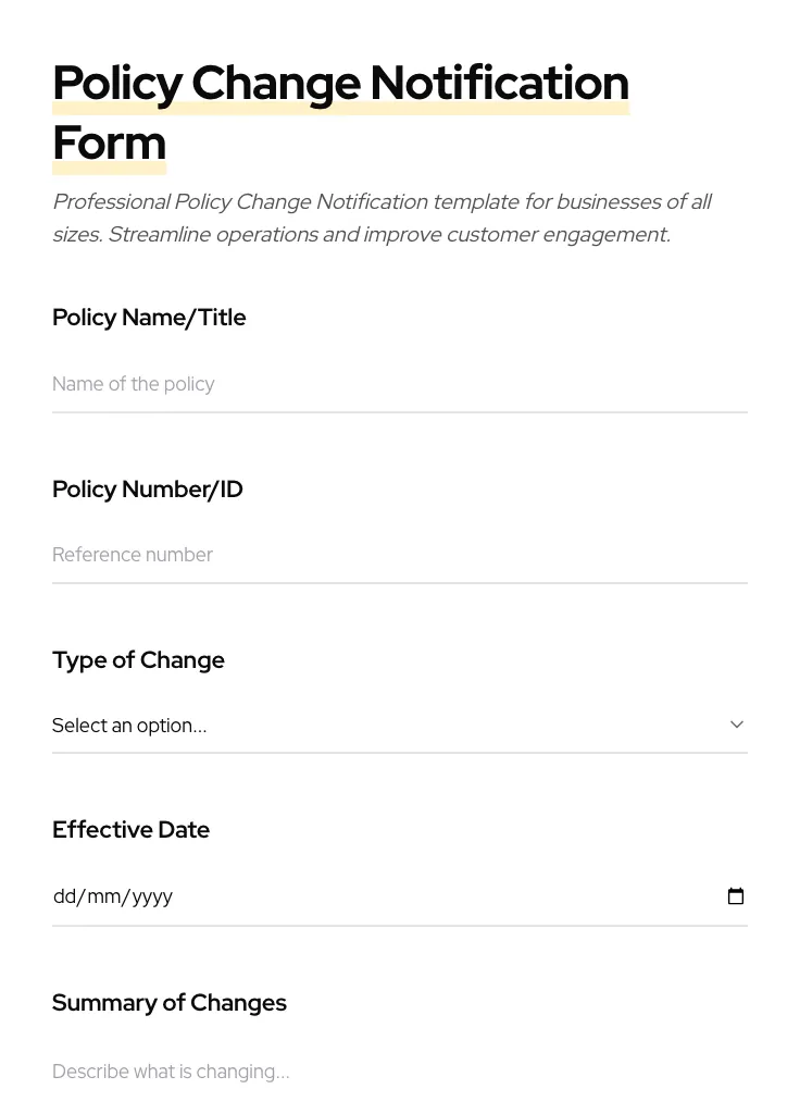 Policy Change Notification preview