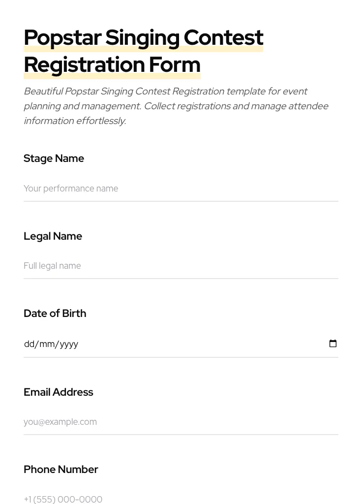 Popstar Singing Contest Registration preview