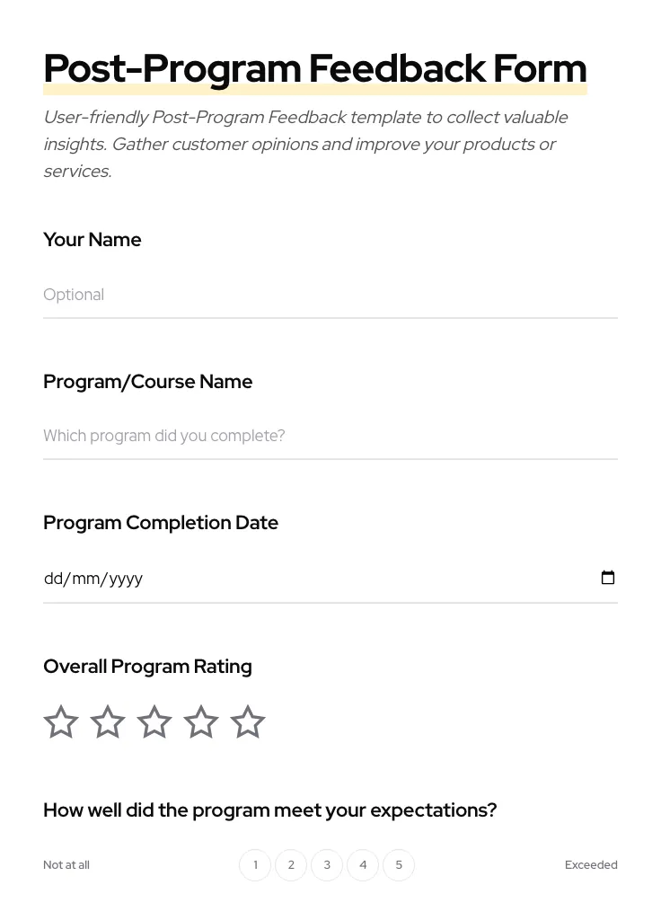 Post-Program Feedback preview