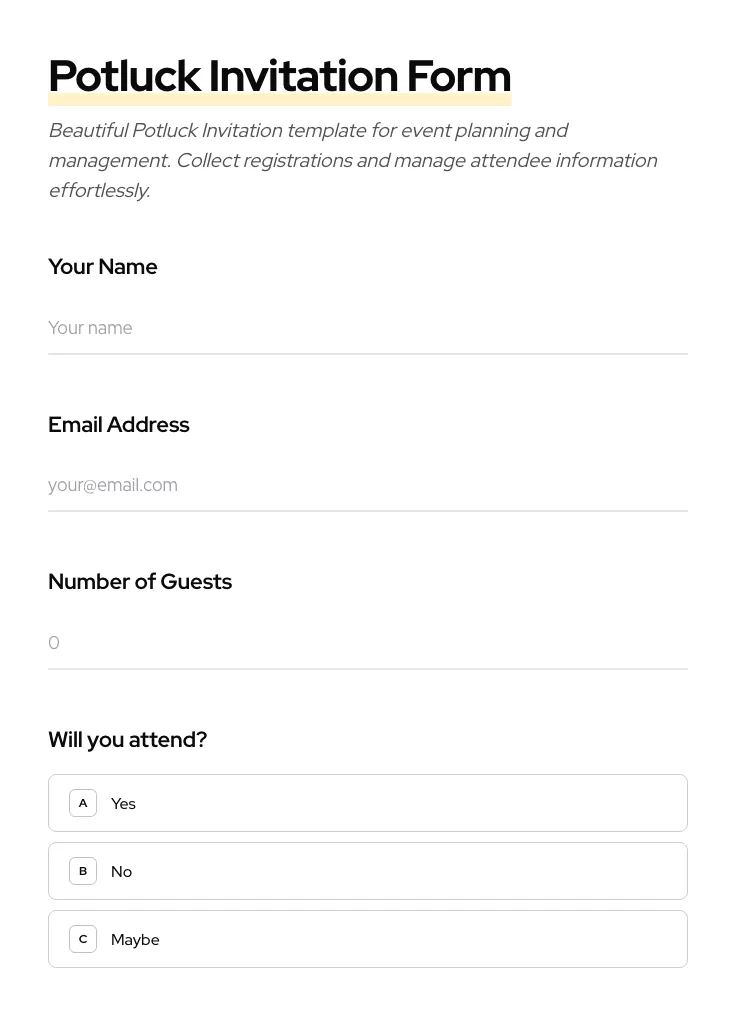 Potluck Invitation preview