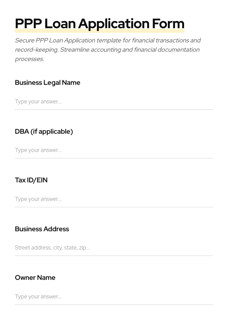 PPP Loan Application preview