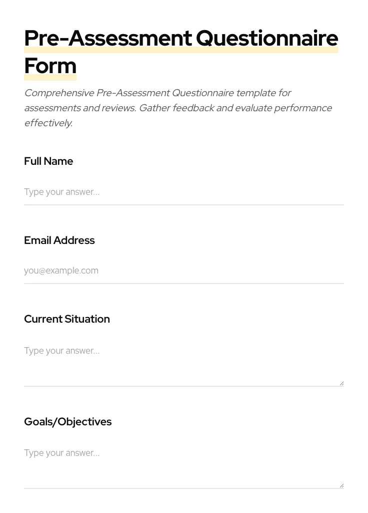 Pre-Assessment Questionnaire preview