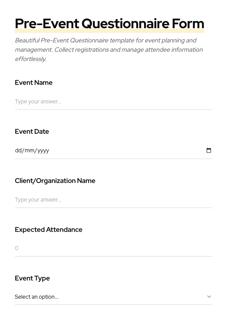 Pre-Event Questionnaire preview