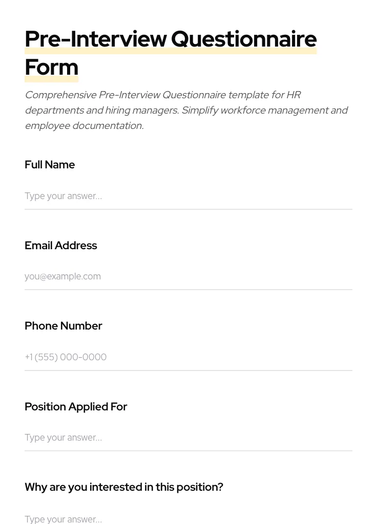 Pre-Interview Questionnaire preview