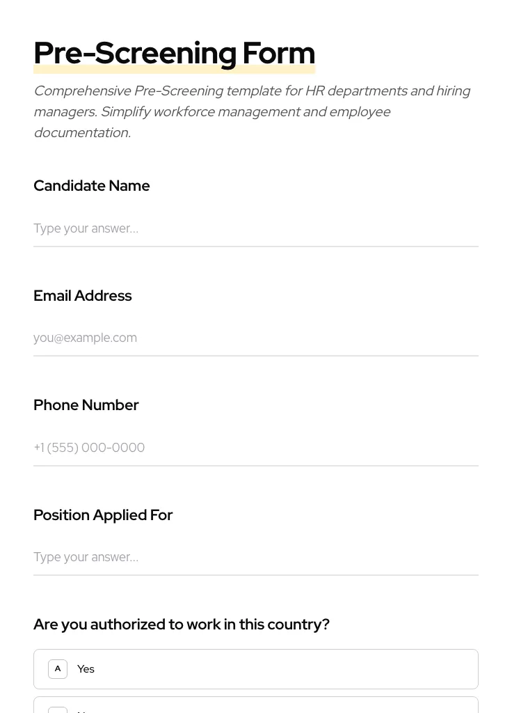 Pre-Screening preview