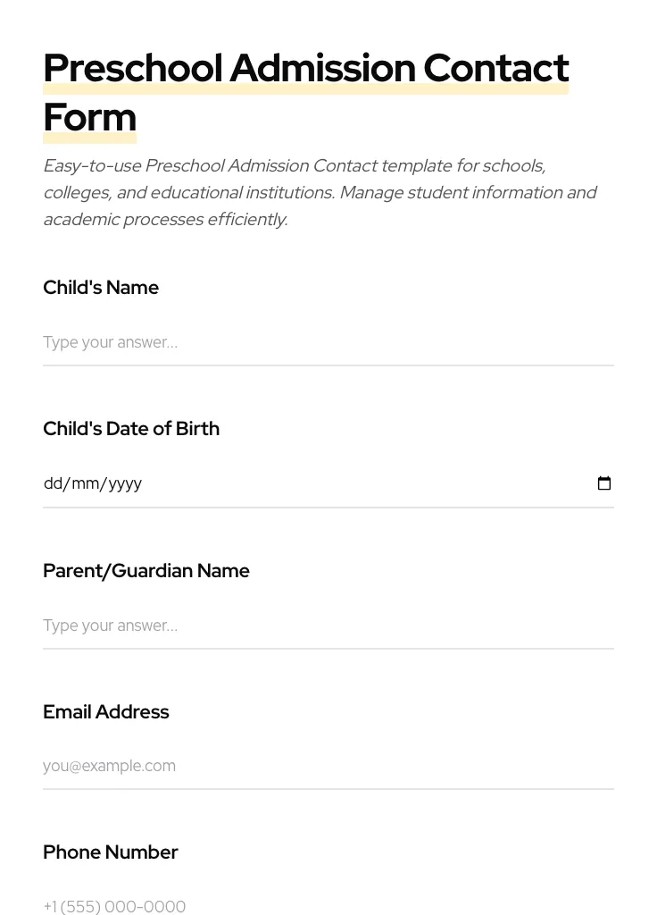 Preschool Admission Contact preview