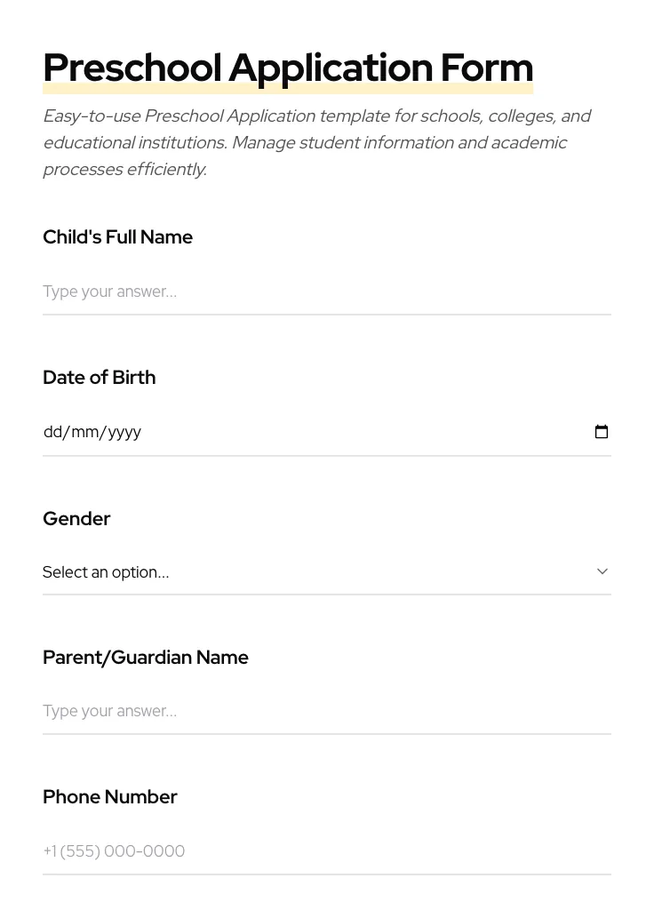 Preschool Application preview