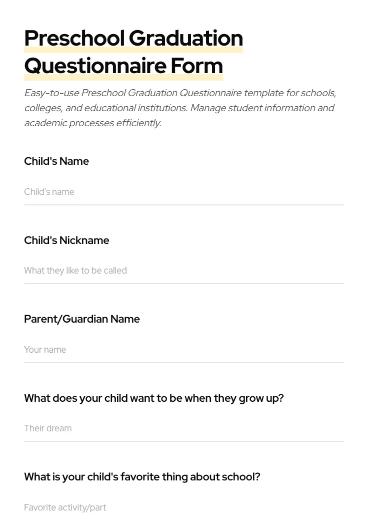 Preschool Graduation Questionnaire preview