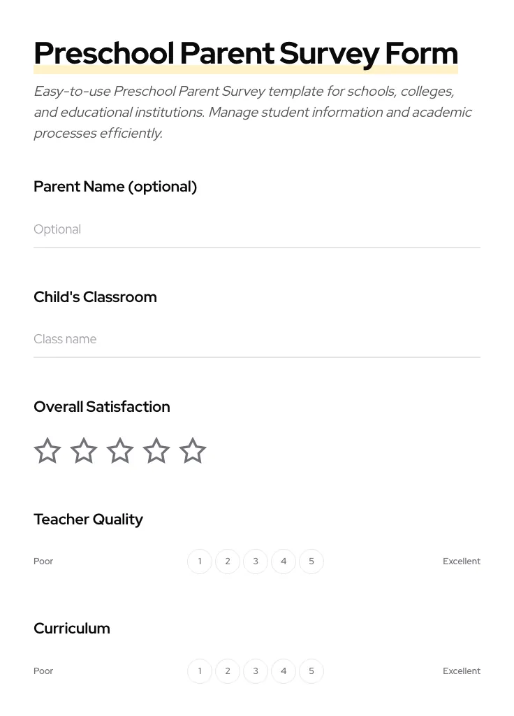 Preschool Parent Survey preview