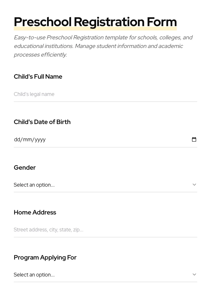 Preschool Registration preview