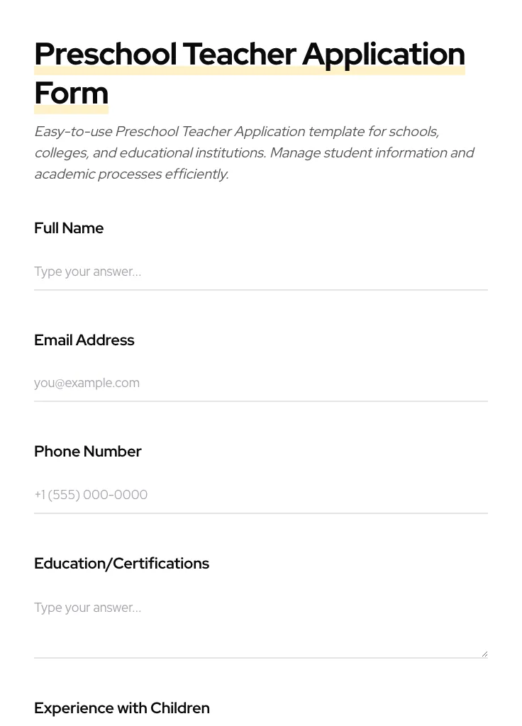 Preschool Teacher Application preview