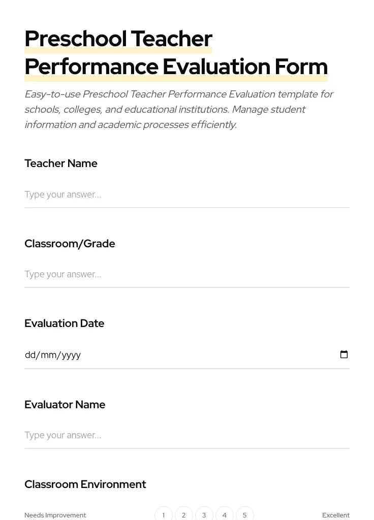 Preschool Teacher Performance Evaluation preview