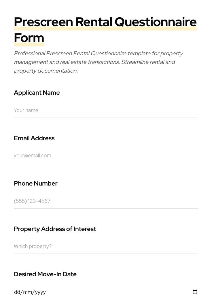 Prescreen Rental Questionnaire preview
