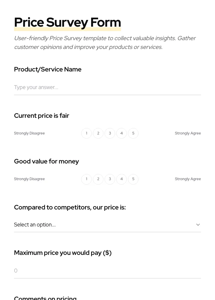 Price Survey preview