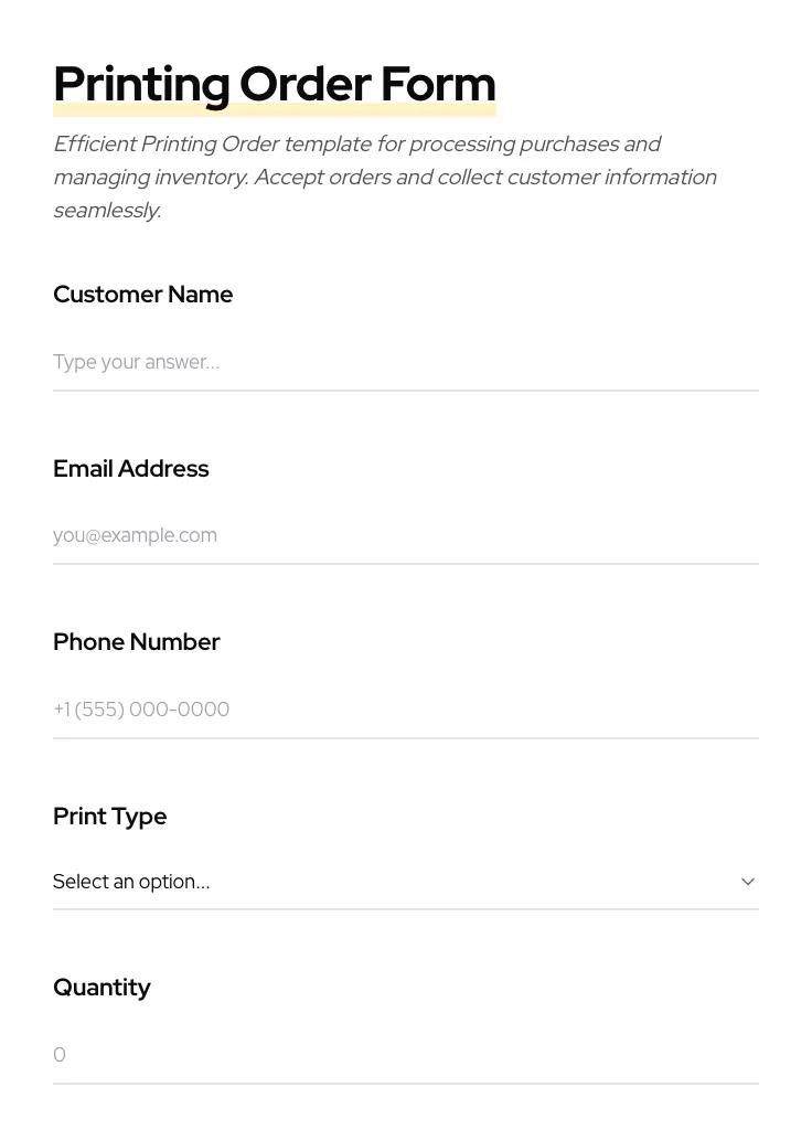 Printing Order preview