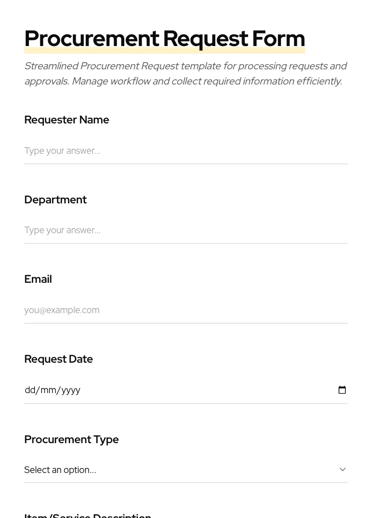 Procurement Request preview